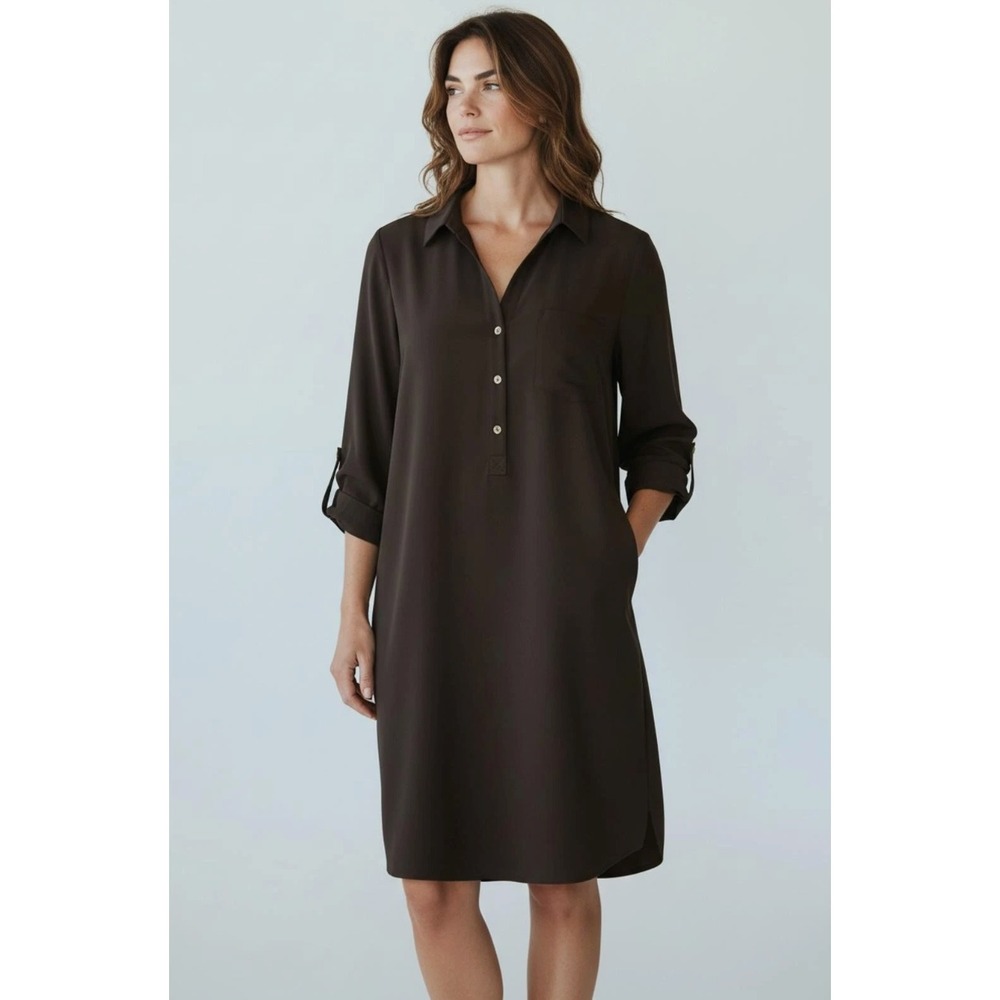 The Limited Ashton Shirt Dress Womens M Black Adjustable Sleeve Office Casual
